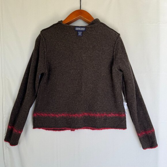 90s Vintage Lands End Brown Red Wool Mohair Blend Hooded Cardigan Sweater Size L - Picture 10 of 14